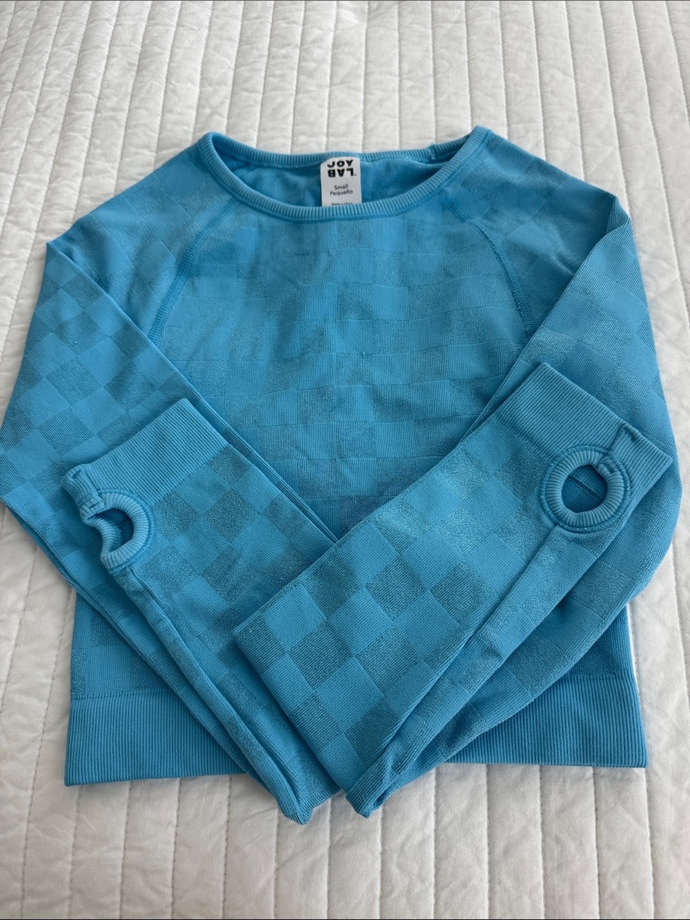 Target JoyLab Light Blue Checker Knit Crew with Thumbhole Cuffs
